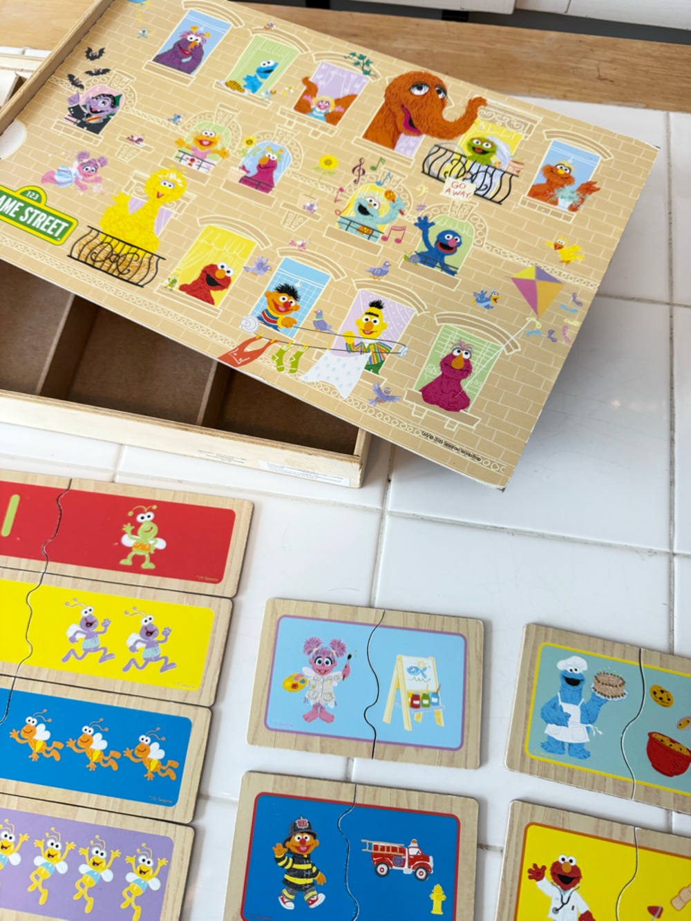 Sesame Street Wooden Game Puzzle Set -2011 Cardinal RARE Match Count Jobs & More - Picture 10 of 12